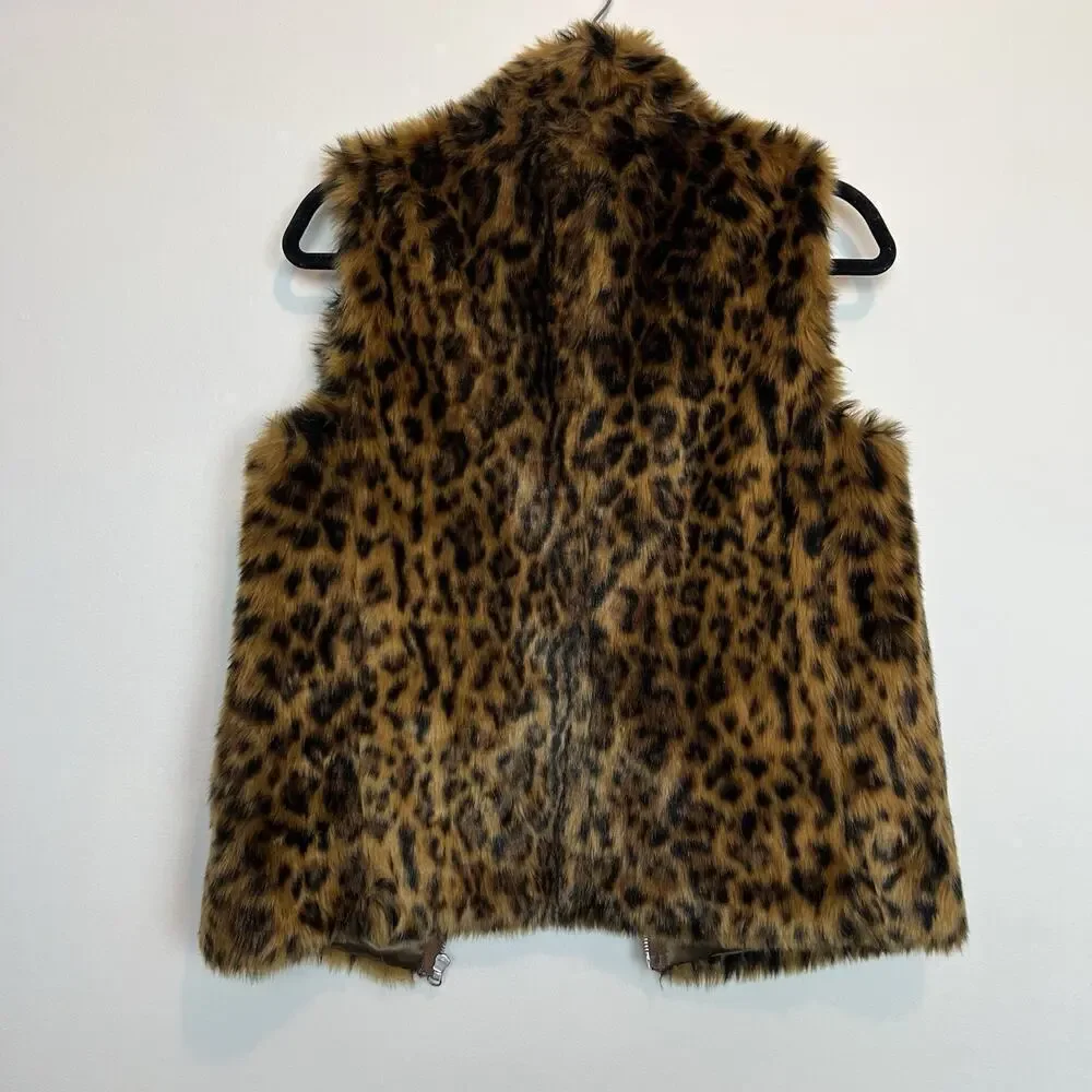 J. Crew Faux Fur Vest Womens XS Leopard Cheetah Animal Print indie sleeze y2k